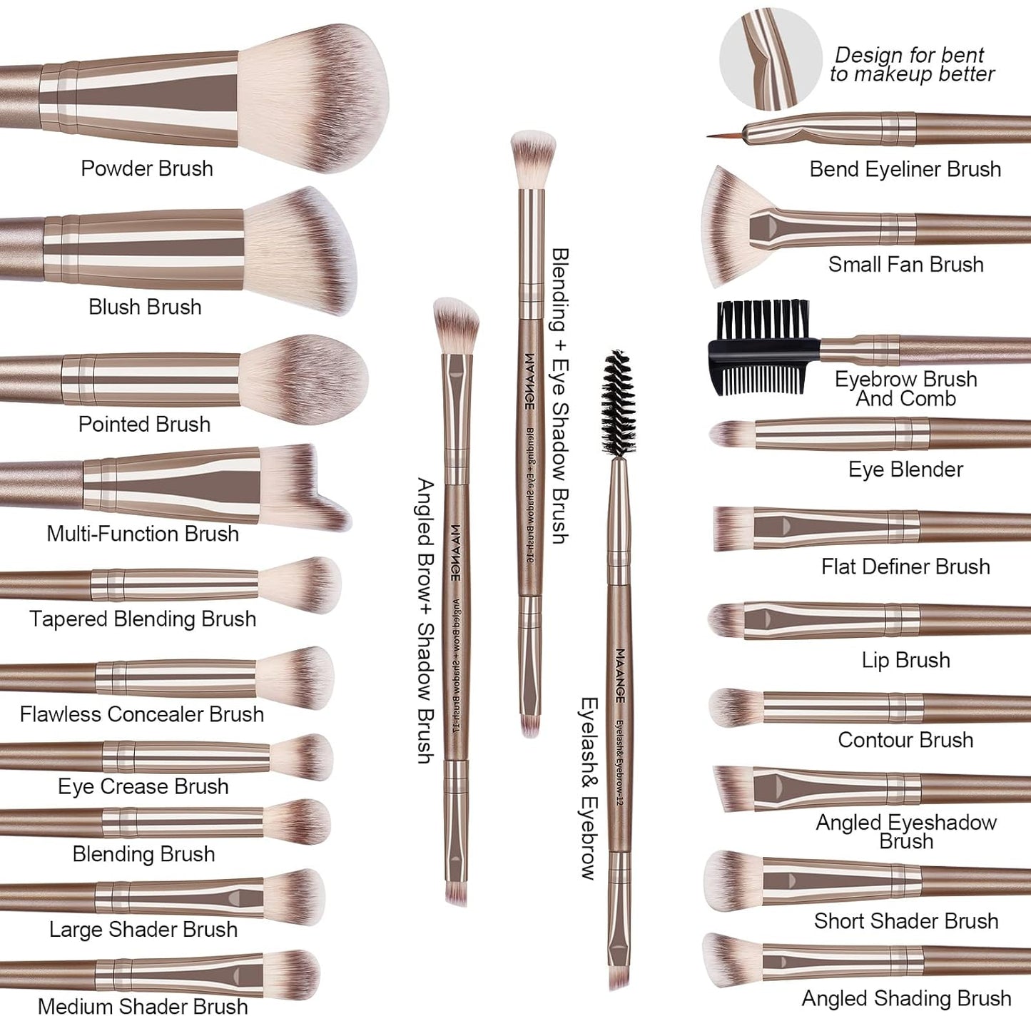 Makeup Brush Set 23 Pcs Makeup Brushes Premium Synthetic Make up Brushes Professional Face Powder Blush Pointed Eyeshadow Blending Brush Gifts for Women/Girls(Champagne)