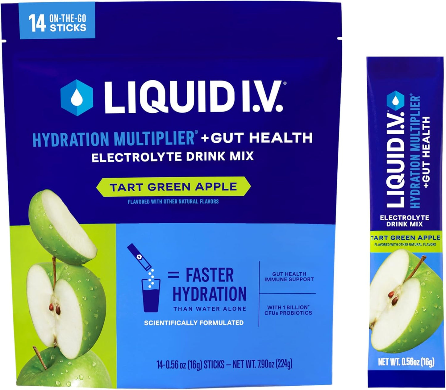 ® Hydration Multiplier® + Probiotic Kombucha - Tart Green Apple - Hydration Powder Packets | Electrolyte Drink Mix | Easy Open Single-Serving Stick | Non-Gmo | 14 Servings (Pack of 1)