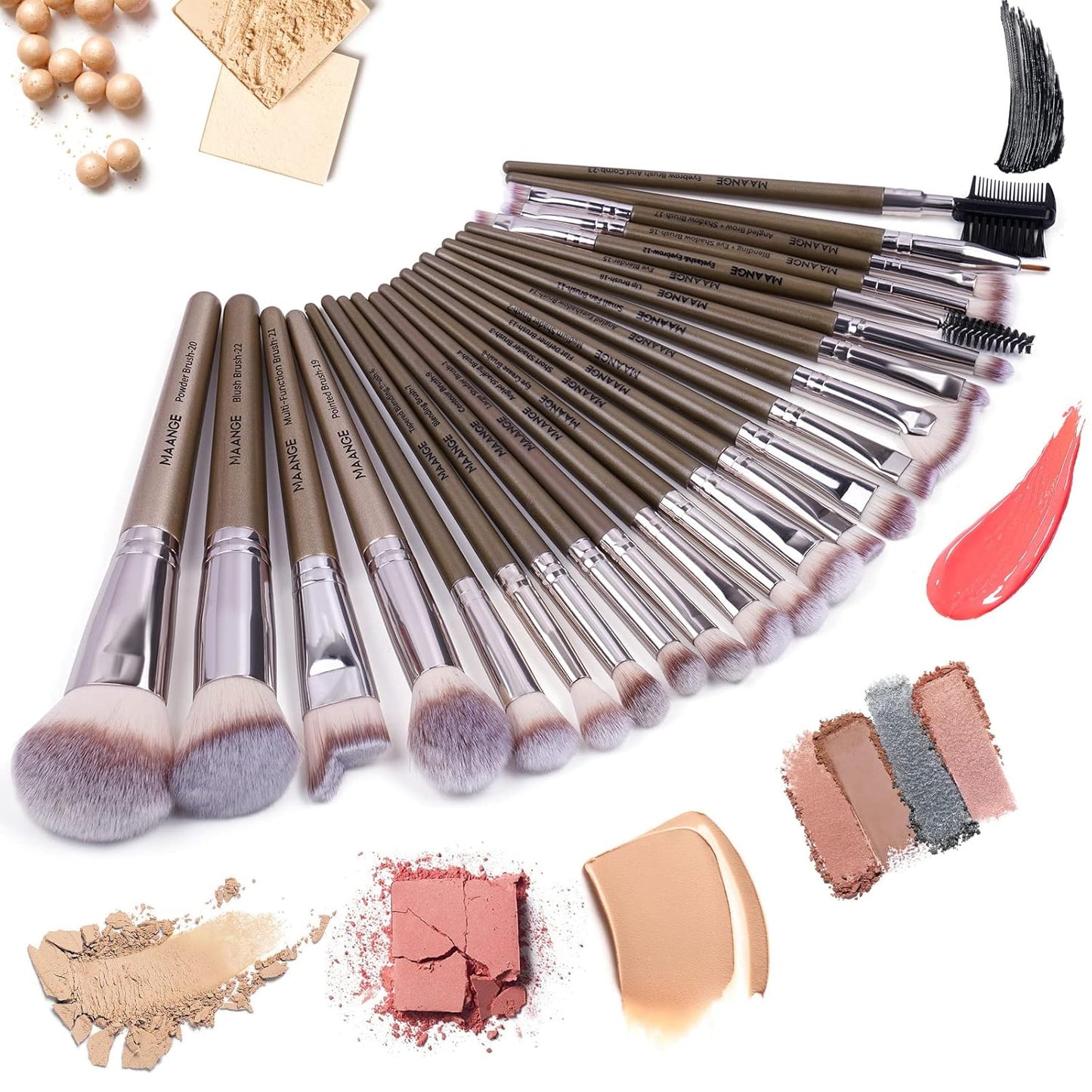 Makeup Brush Set 23 Pcs Makeup Brushes Premium Synthetic Make up Brushes Professional Face Powder Blush Pointed Eyeshadow Blending Brush Gifts for Women/Girls(Champagne)